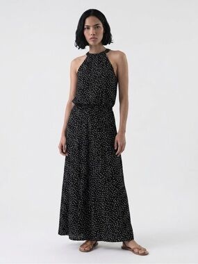 Towne Polka Dot Halter Maxi Dress - Black & White Size M Olivia Dean Concert